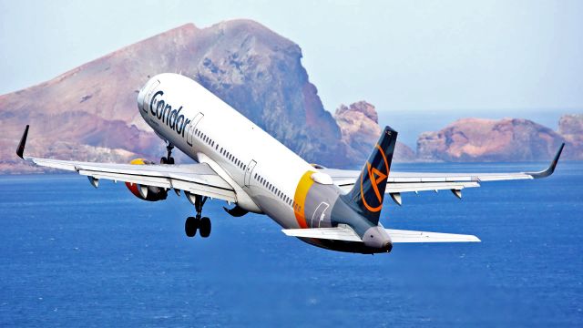 Airbus A320 (D-AICE) - Take-off.In the distance"Ponta de Säo Lourenço"