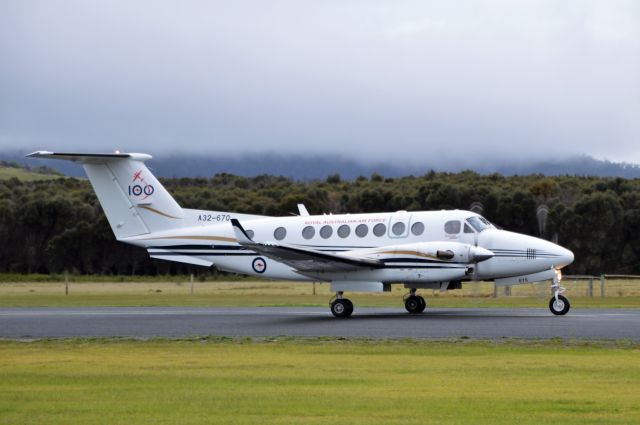 Beechcraft Super King Air 300 (A32670) - RAAF Kingair operating as Hudson 06 with 100 years Air Force insignia, at Flinders Island, June 2021