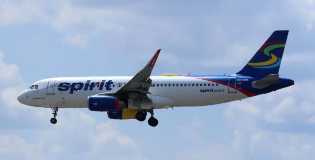 Airbus A320 (N633NK) - 4/22/23 inbound Rwy 18R