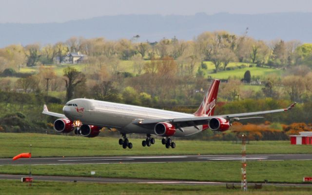 Airbus A340-600 (G-VWEB) - virgin atlantic a340-600 g-vweb diverting to shannon with a sick passenger while routing atlanta to Lhr 4/5/16.