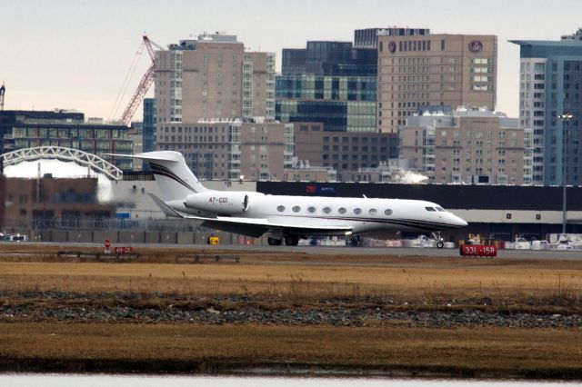 Gulfstream Aerospace Gulfstream G650 (A7-CGI) - Qatar Executive Gulfstream arriving to Boston Logan on 2/24/22. 