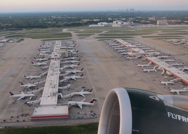 KATL — - Departing ATL for PHL over looking Concourse "A" & "B" from Frontier Airlines A319 N953FR