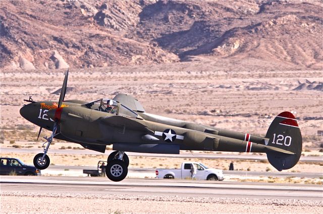 Lockheed P-38 Lightning (NL38TF) - P-38 LIGHTNING   "THOUGHTS OF MIDNIGHT"  Aviation Nation,Nellis AFB