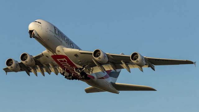 Airbus A380-800 (A6-EDI) - Emirates A388, departs runway 027L LHR.