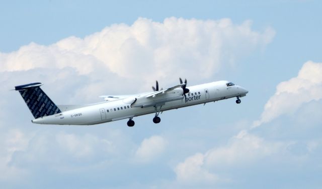 de Havilland Dash 8-400 (C-GKQG) - Shown here a moment after departing runway is a Porter Air de Havilland Dash 8-400 twin turboprop in the Spring of 2017.