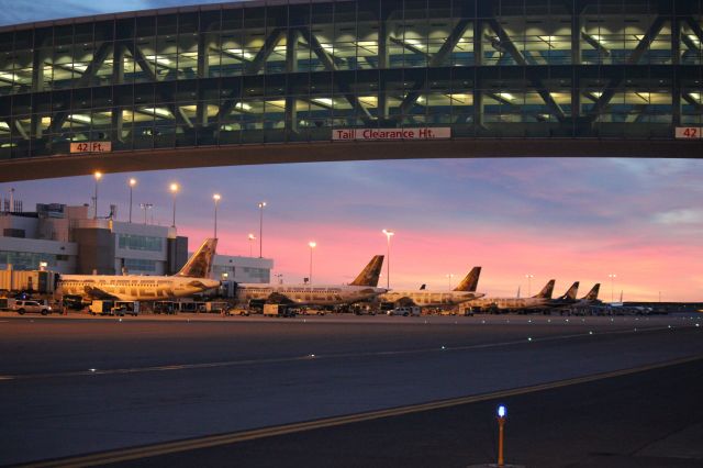 Airbus A319 (N933FR) - Sun coming up on A concourse at DIA.