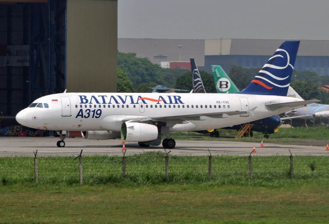 Airbus A319 (PK-YVC) - AT Jakarta maintenance base without an engine