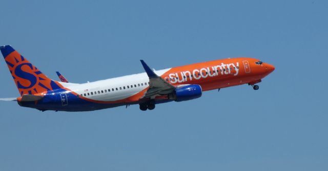 Boeing 737-700 (N830SY) - Shortly after departure is this 2001 Sun Country Airlines Boeing 737-83N in the Summer of 2022.