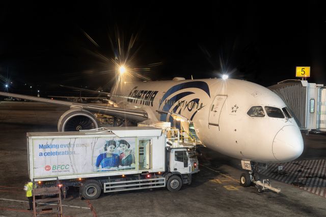 Boeing 787-9 Dreamliner (SU-GET) - 4th September, 2024: Egypt Air Boeing Dreamliner 787-900 (SU-GET) seen parked at Gate 5 at Zia International Airport prior to departure to Cairo as flight MS 971.