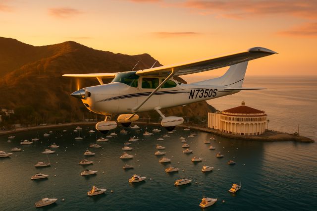 Cessna Skylane (N7350S) - AI flight over Avalon harbor Catalina Island.