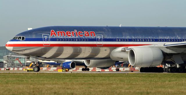 Boeing 777-200 — - American, B772 lining up on runway 27L at LHR.