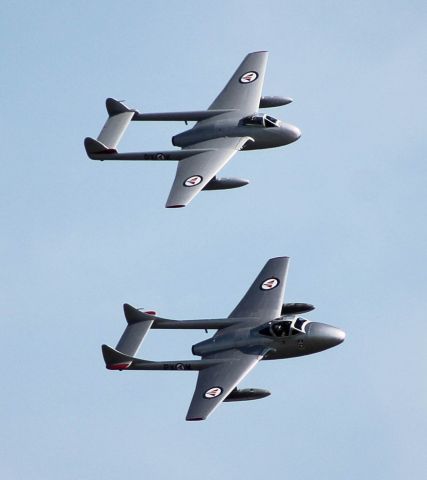 F+W EMMEN Vampire — - The two Vampires performing over the beached of Clacton during the Clacton Airshow 2016