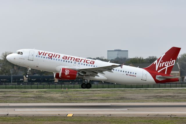 Airbus A320 (N849VA) - Titled fly bye baby. Still in Virgin America livery, flying for Alaska Airlines.