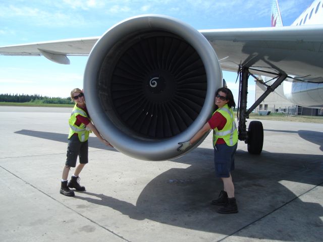 Airbus A319 — - Some wonderful ground handlers show their affection for the Airbus 319 during a station stop in Fort McMurray, Alberta, Canada. The aircraft would later return to CYYZ enroute to CYYT.