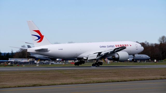 Boeing 777-200 (B-222Z) - BOE344 touching down on Rwy 34L to complete a test flight on 3.28.23. (B777-F / ln 1734 / cn 67798).