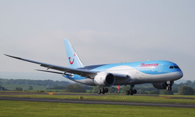 Boeing 787-8 (G-TUIB) - Landing on runway 31 at Prestwick 0810 hrs on 6/6/13 for training.