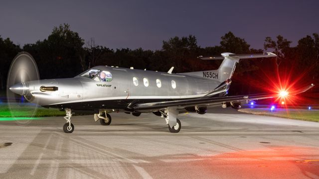 Pilatus PC-12 (N55CH) - N55CH starting up on the ramp at College Park Airport before departing up to White Plains 