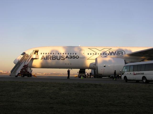 F-WWYB — - This is my first view of the new Airbus A350 is in Sydney Australia & put on display for all to see Tuesday 5th August 2014 645am.