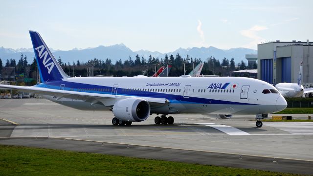 Boeing 787-9 Dreamliner (JA876A) - BOE415 taxis onto Rwy 16R to begin its B1 flight on 3/18/16. (ln 414 / cn 34532).