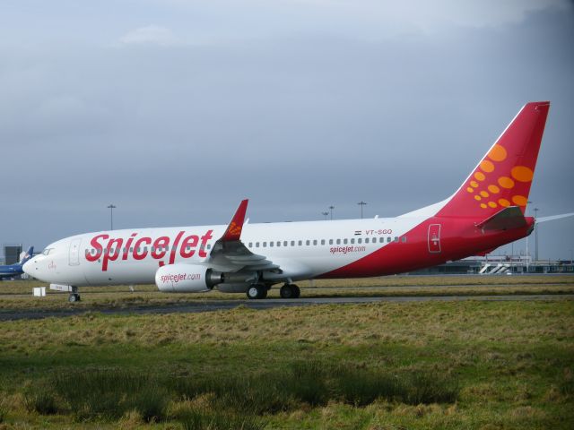 Boeing 737-800 (VT-SGQ) - VT-SGQ BOEING 737-8GJ   CN 37365/3539 OF SPICEJET ON DELIVERY FLIGHT FROM KBFI CYQX EINN ESB DEL ARR SHANNON   08-02-2011 HEX CODE 800638 ON LAYOVER PARKED TAXIWAY 7