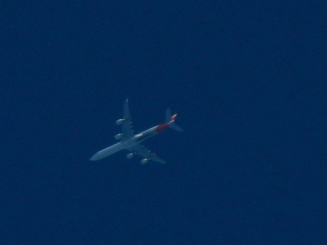 Airbus A340-500 (EC-JPU) - A Iberia Airbus A340-500 Flies Over My House At Cruising Altitude