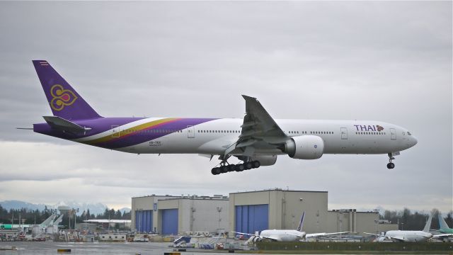 BOEING 777-300 (HS-TKX) - BOE444 on short final to Rwy 16R to complete a C2 flight on 1/15/15. (ln 1267 / cn 42113).