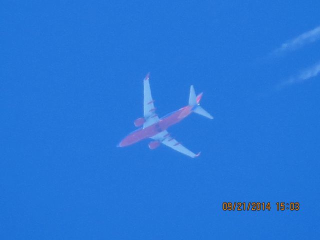 Boeing 737-700 (N7714B) - Southwest flight 2799 from OKC to MDW over Baxter Springs Kansas (78KS) at 41,000 feet.