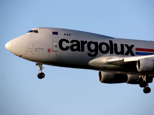 Boeing 747-400 — - Cargolux B747-400F landing at KLAX, taken from Proud Bird.