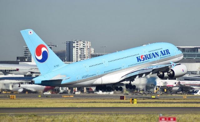 Airbus A380-800 (HL7621) - Korean Airlines A380 lifting off on runway 34L at Sydney Kingsford Smith Intl