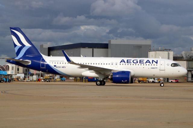 Airbus A320neo (SX-NES) - Taxiing to Stand 223 on 14-Jun-24 operating flight AEE604 from LGAV on its first visit to EGLL.