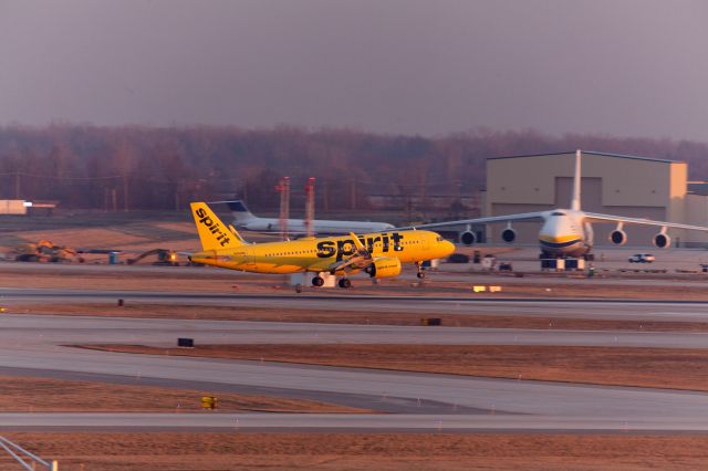 N956NK — - Spirit A320 Landing KDTW 21L, UR-82027 in the background