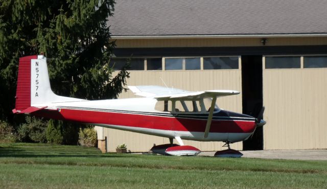 Cessna Skyhawk (N5757A) - Enjoying the sunny day is this 1956 Cessna 172 Skyhawk in the Autumn of 2020.