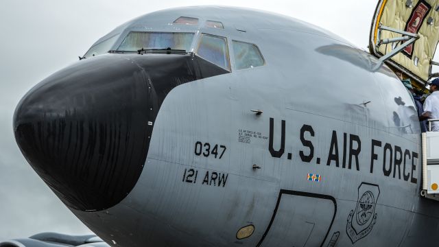 Boeing C-135FR Stratotanker (60-0347) - Sitting on the rain soaked ramp at the 2015 Dayton Air Show.