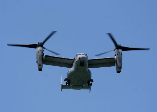 Bell V-22 Osprey (16-6739) - USMC Osprey #03 (166739) hovering towards Voinovich Park in downtown Cleveland on 10 Jun 2012 where it was on display during Marine Week Cleveland 2012.