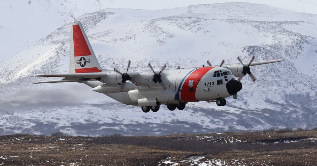 Lockheed C-130 Hercules (N1713) - This is a cropped pic so you can see the plane better. United States Coast Guard landing runway 33-15 Cold Bay, Alaska.