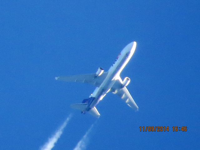 Boeing MD-11 (N594FE) - FedEx flight 582 from MEM to PDX over Baxter Springs Kansas (78KS) at 36,000 feet.