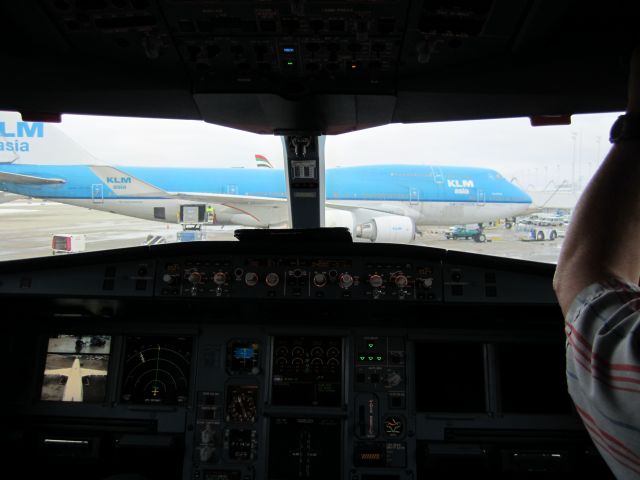 Airbus A340-600 (D-AIHB) - Pushing back at ORD, KLM 747M and Ethiad A346 ahead of us