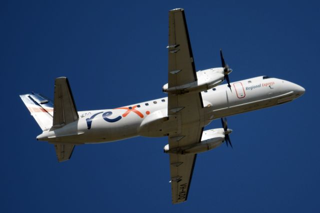 Saab 340 (VH-KDQ) - Getting airborne off runway 23.  Monday 25th August 2014. 