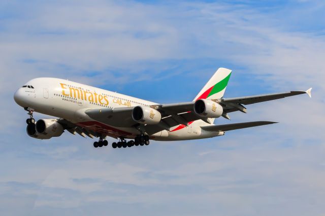 Airbus A380-800 (A6-EEK) - On short final to 24L. 