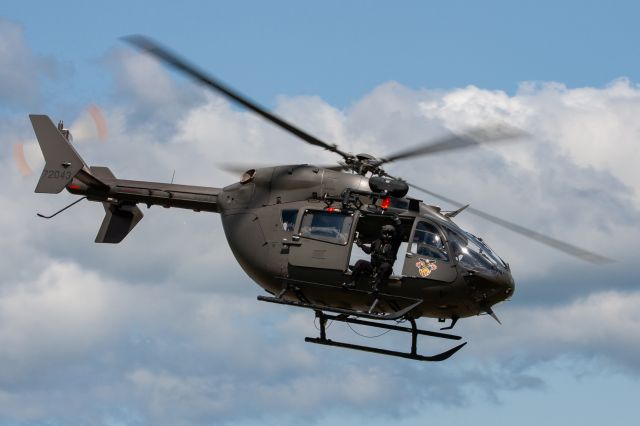 0872043 — - US Army Eurocopter UH-72 Lakota passes the crowd during the 2019 New York Airshow. The West Point Parachute Team used this helo as a jump platform.