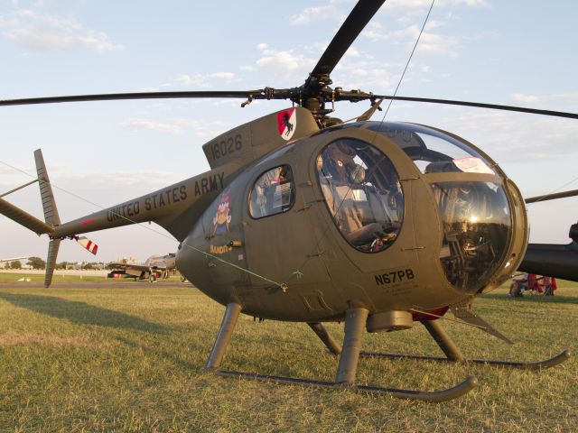 Piper Seneca (N67PB) - Hughes OH-6B Cayuse on static display at Airventure 2011