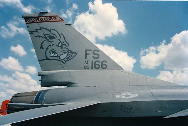 Lockheed F-16 Fighting Falcon (83-1166) - F-16B from the Arkansas Air National Guard with Razorback Head markings. The air craft is based at Ft. Smith Muni airport.