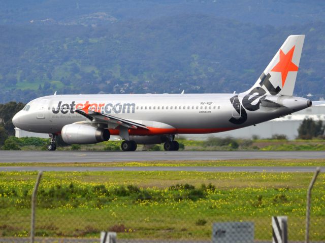 Airbus A320 (VH-VQF) - Rolling for take off on runway 05. Thursday 12th July 2012.