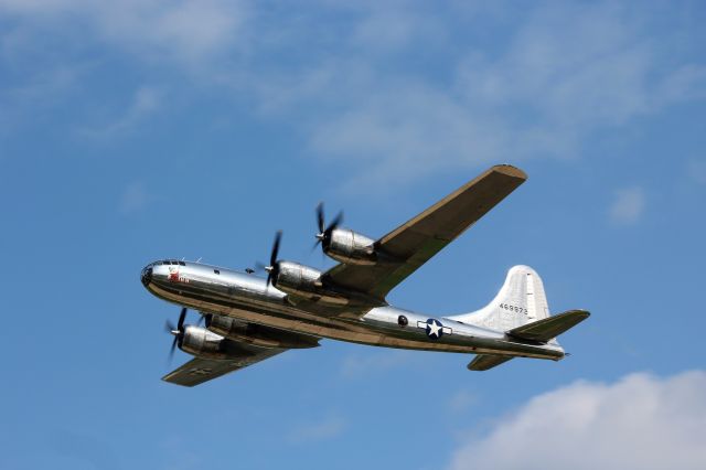 Boeing B-29 Superfortress (N69972) - B-29 Superfortress Doc flying down the Oshkosh Flightline Saturday Air Show.