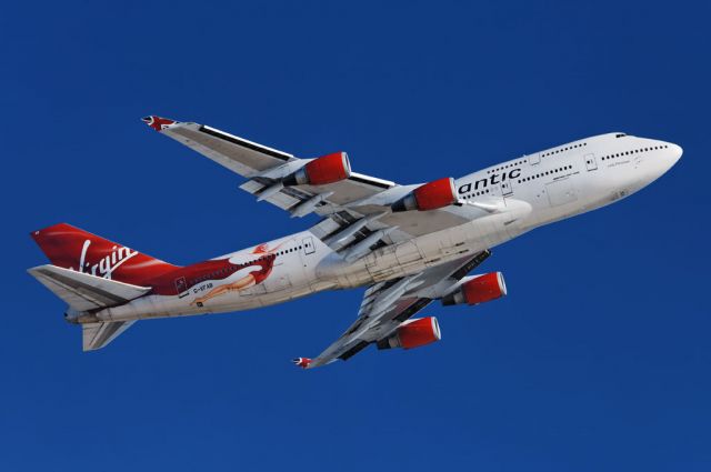 Boeing 747-400 (G-VFAB) - Leaving Southern California, "Lady Penelope", a Virgin Atlantic Airways operated Boeing 747-400 series jumbo quad-jet, takes to the skies after liftoff from the Los Angeles International Airport, LAX, Westchester, Los Angeles, California