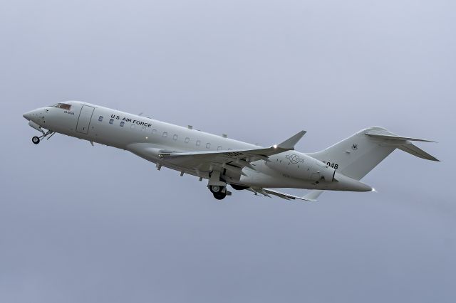 Bombardier Global Express (23-9048) - After a rare public display at Wings Over Wayne Air Show last weekend, I caught BACN06, departing Seymour Johnson AFB, North Carolina on a foggy morning, Monday, 5 May 2025.br /The E-11A battlefield airborne communications node (BACN), a modified Bombardier Global Express 6000/BD700-1A10 business jet, is one of only four built for the USAF and assigned to the 18th Airborne Command and Control Squadron, Warner Robins AFB, GA. According to the aircrew, this was the first airshow appearance for the E-11A.