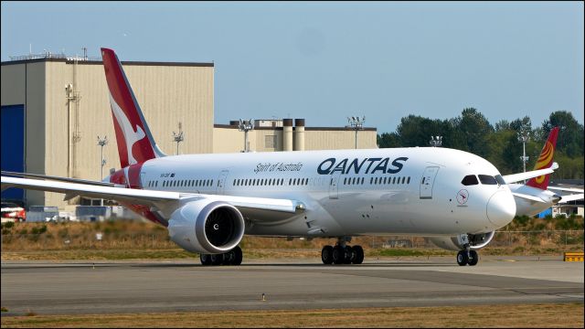 Boeing 787-9 Dreamliner (VH-ZNF) - BOE274 taxis onto Rwy 16R for an RTO test on completion of its B1 flight on 8.10.18. (ln 742 / cn 36239).