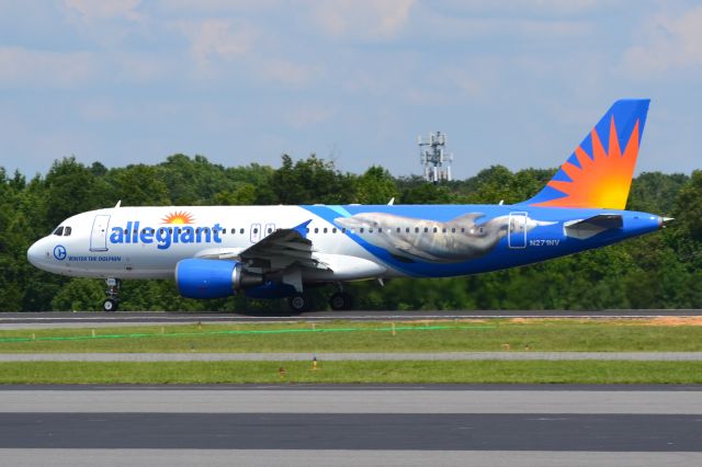 Airbus A320 (N271NV) - New WINTER THE DOLPHIN livery departing at KJQF - 7/28/18