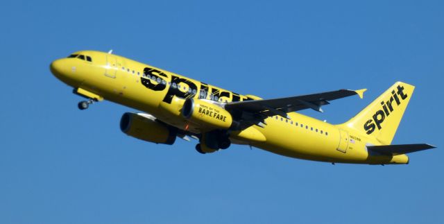 Airbus A320 (N601NK) - Shortly after departure is this 2010 Spirit Airlines Airbus 320-232 in the Winter of 2022.