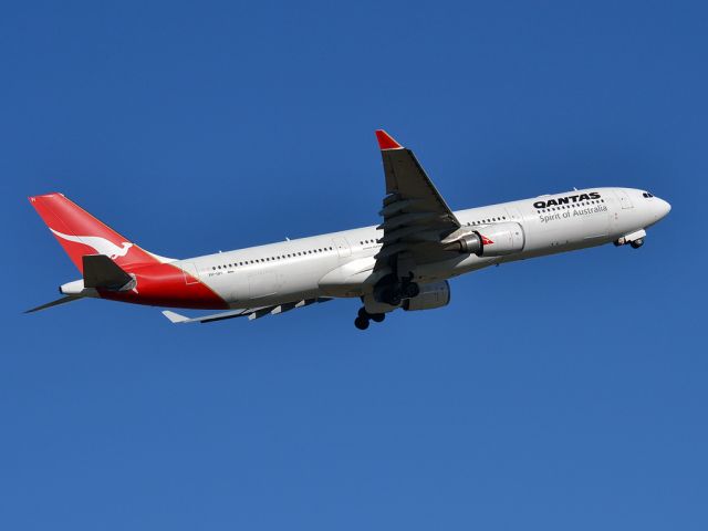 Airbus A330-300 (VH-QPI) - Getting airborne off runway 23, for flight to Singapore. Thursday 12th April 2012.